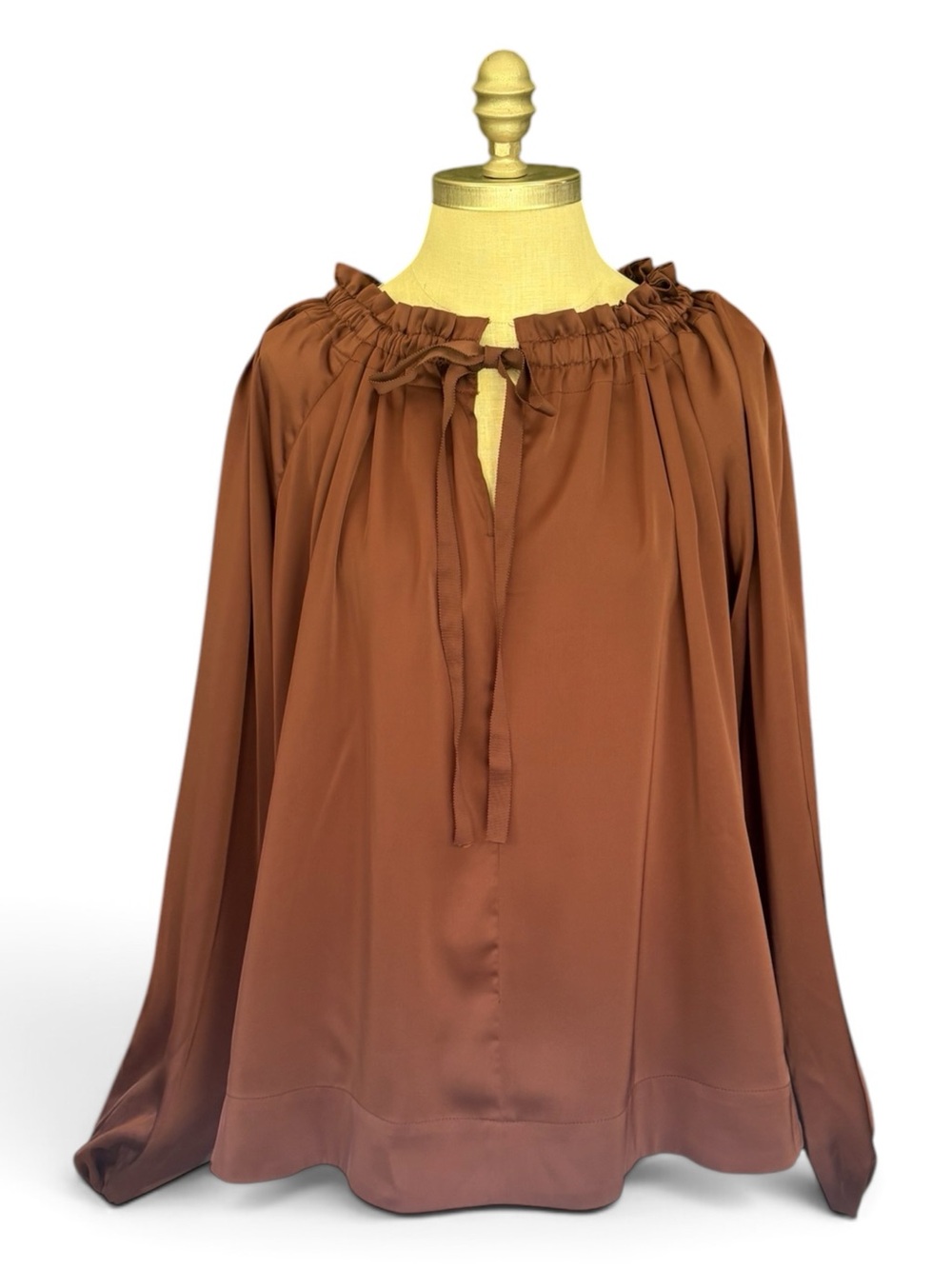 H&M Brown Peasant Tie-Neck Blouse - Women Tops